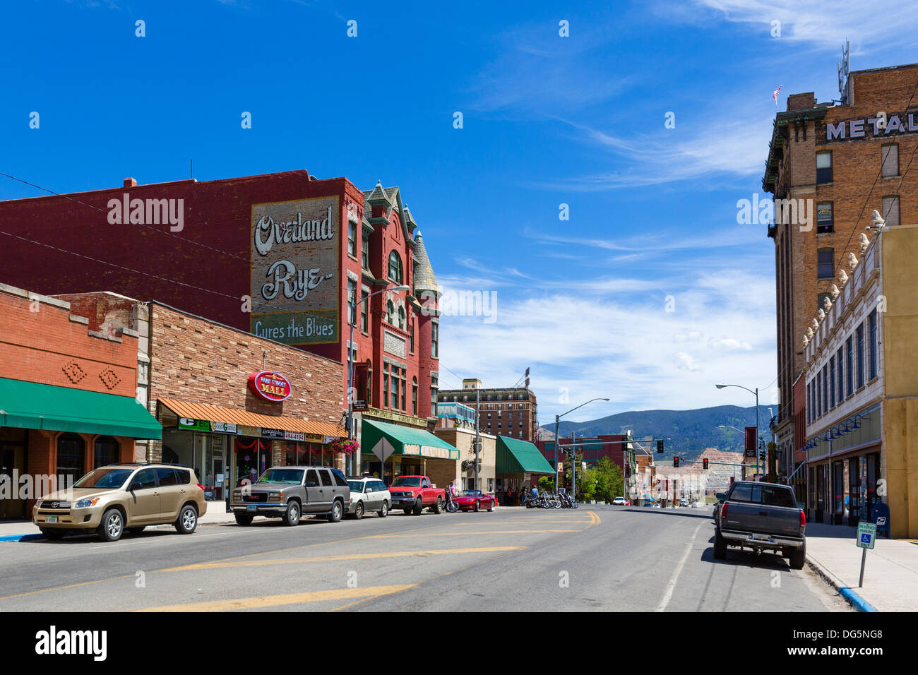 West Park Street en histórico Uptown Butte, Montana, EE.UU. Foto de stock