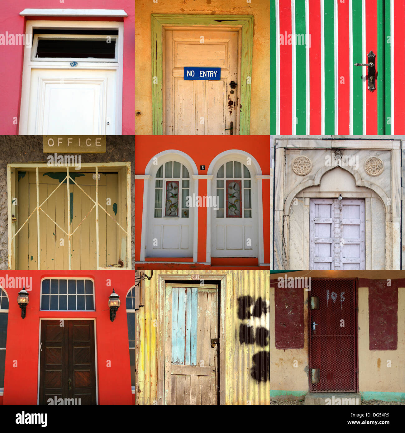 Composición de alta definición de 9 puertas de calle en diversos lugares del mundo Foto de stock
