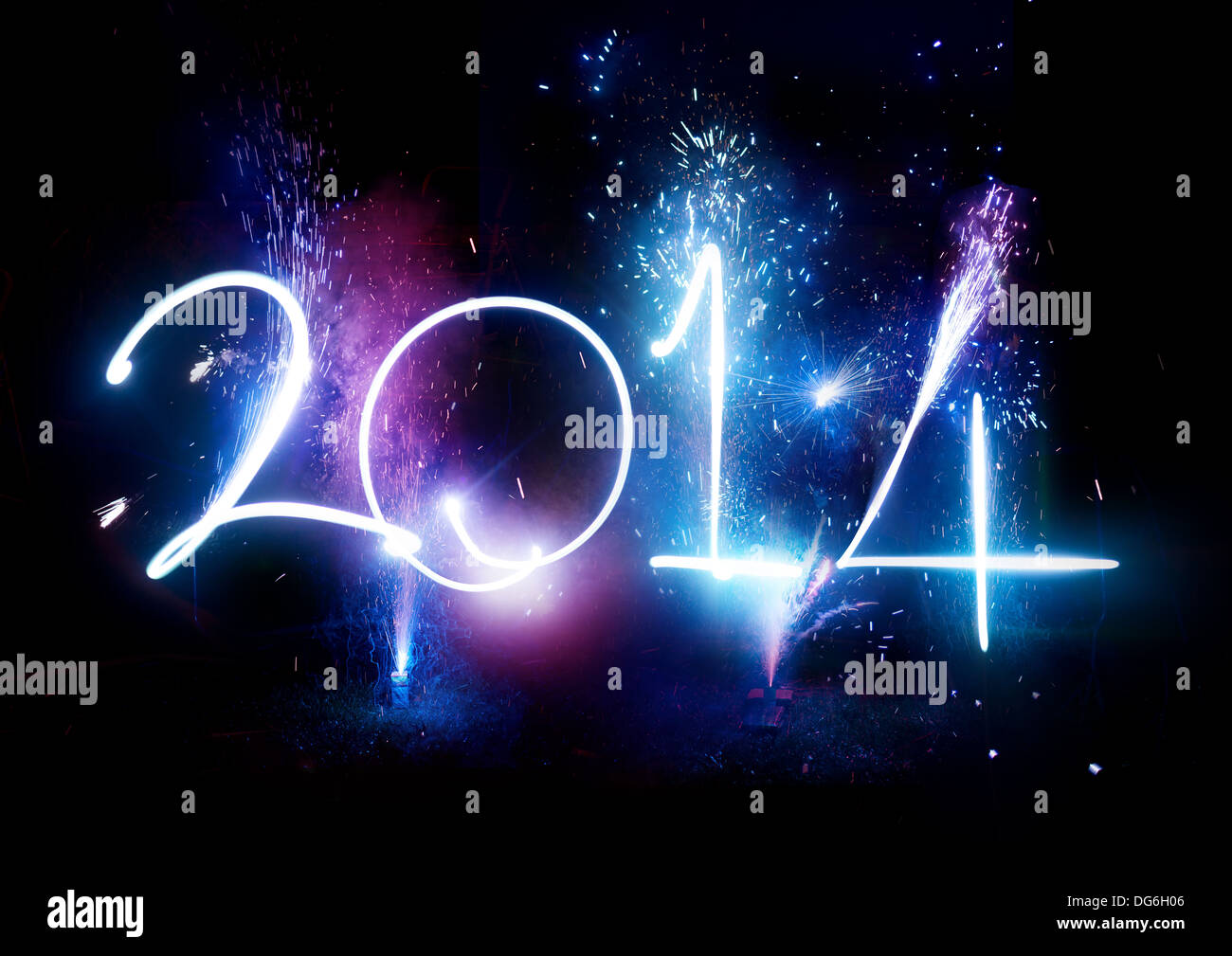 2014 - el Año Nuevo partido Fireworks Display! Foto de stock