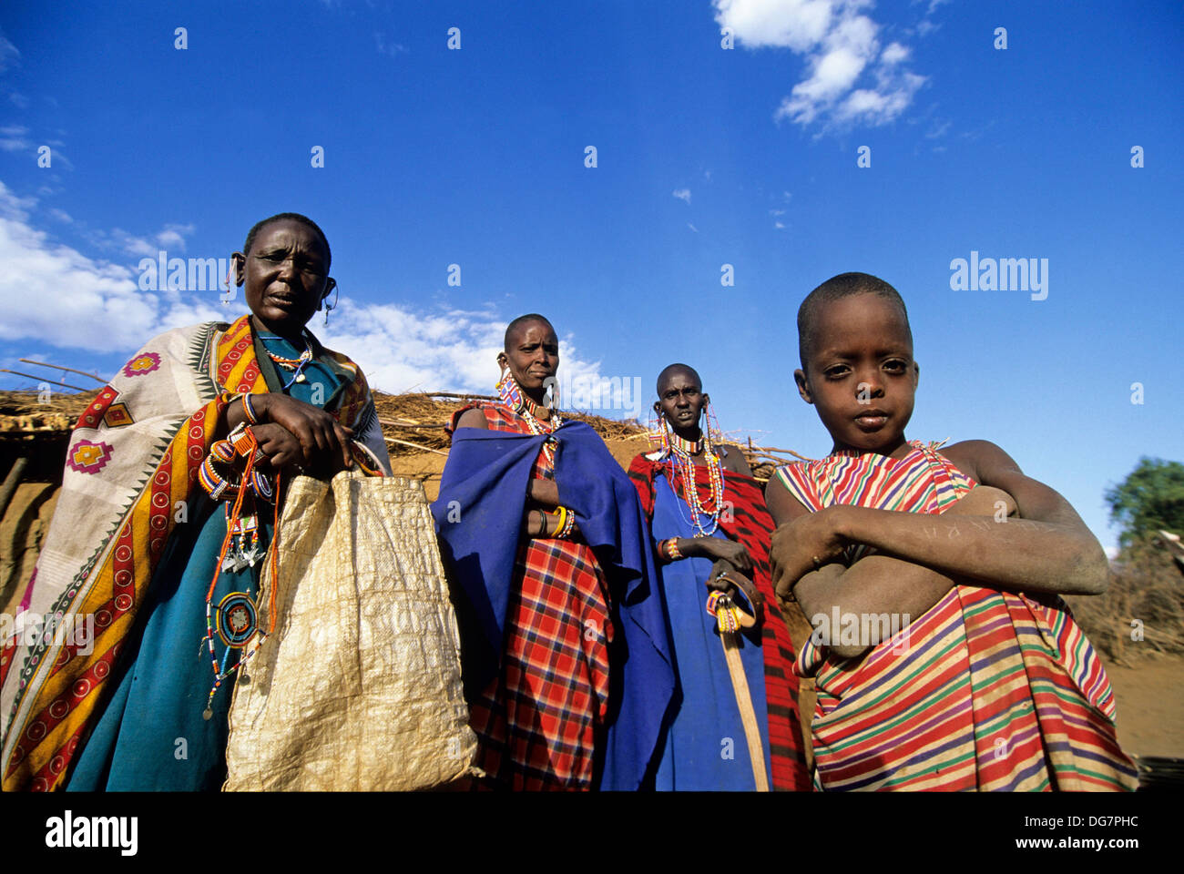En el arbusto de la familia de los masai alrededor de Namanga,Kenia,Africa Foto de stock