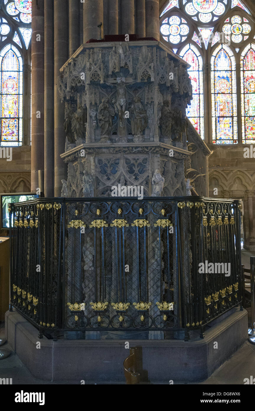 Elk213-1234v Francia, Alsacia, Estrasburgo, la catedral de Notre Dame de Estrasburgo, púlpito Foto de stock