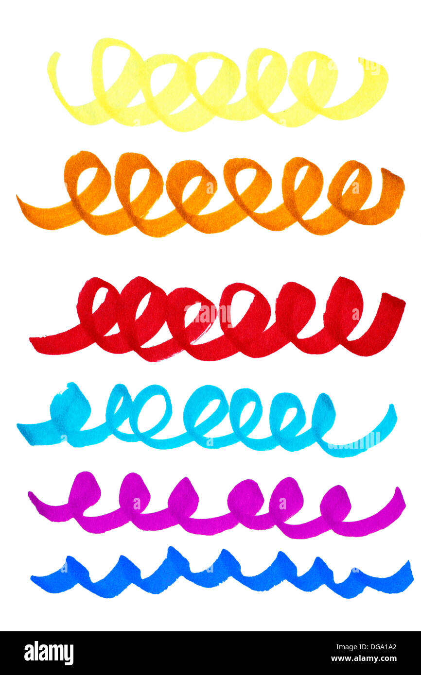Gran colorido rotulador loop garabatos con papel y tinta detalles visibles Foto de stock
