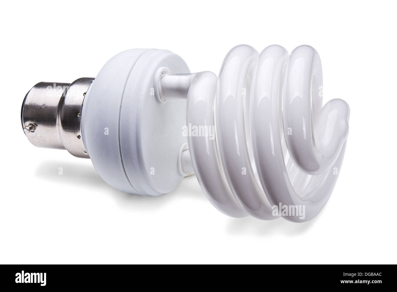 Lámpara fluorescente compacta (CFL)- el ahorro de energía de luz sobre fondo blanco. Foto de stock