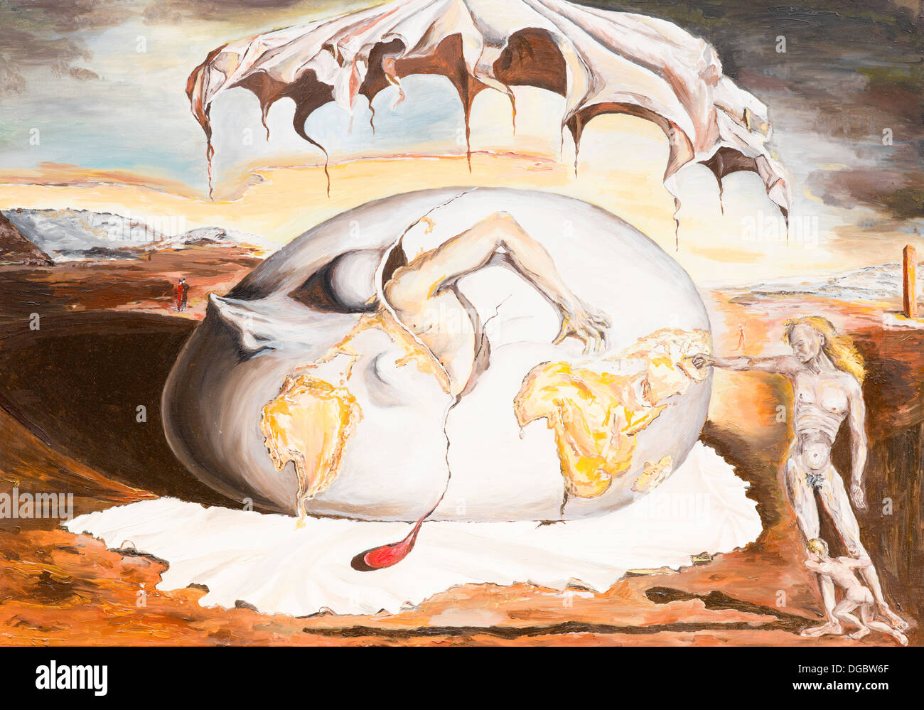 Pintura al óleo illustrationg una réplica de un famoso cuadro realizado por Salvador Dalí Foto de stock