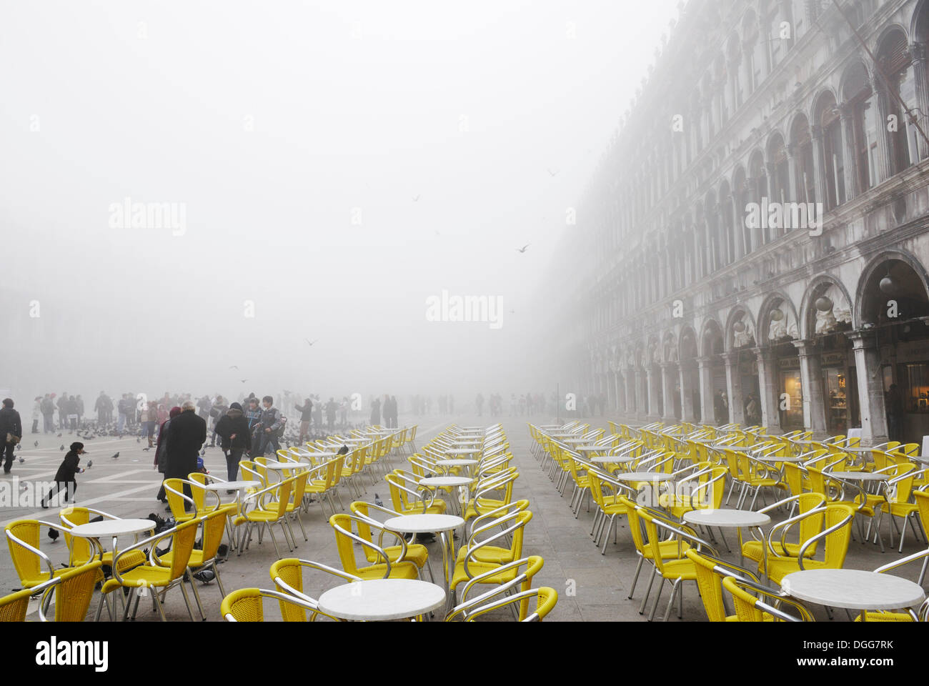 Procuratie edificios en la niebla, la Plaza de San Marcos, en Venecia, Venezia, Véneto, Italia, Europa Foto de stock