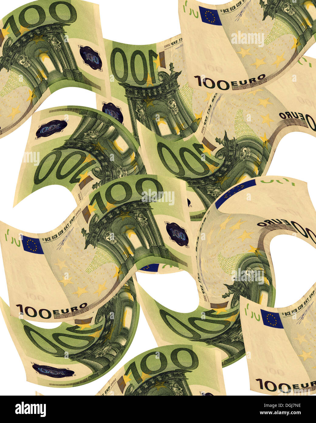 Diseño basado en un centenar de billetes de banco en euros Foto de stock