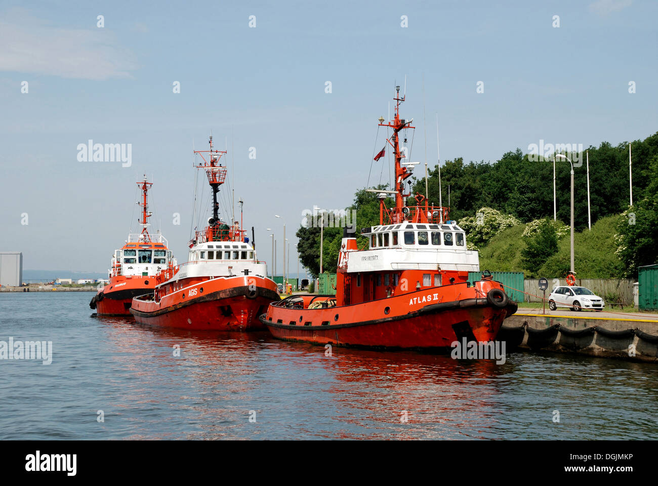 Botes de piloto en el puerto marítimo de Gdansk. Foto de stock