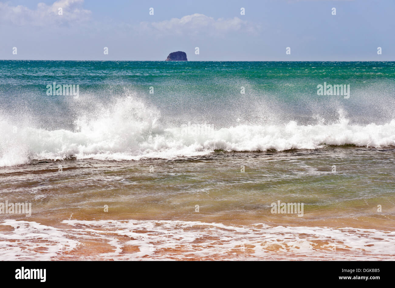Una ola se bloquea en agua caliente, Playa Penisula Coromandel, Isla del Norte, Nueva Zelanda Foto de stock
