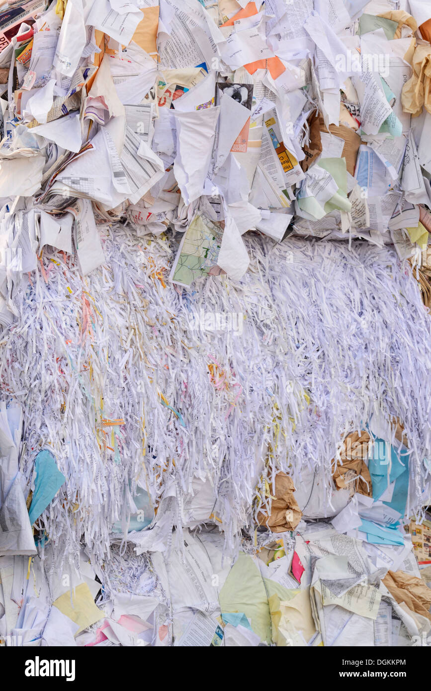 Fardo de papel reciclado en las instalaciones de recogida de Enterprise, Oregon. Foto de stock
