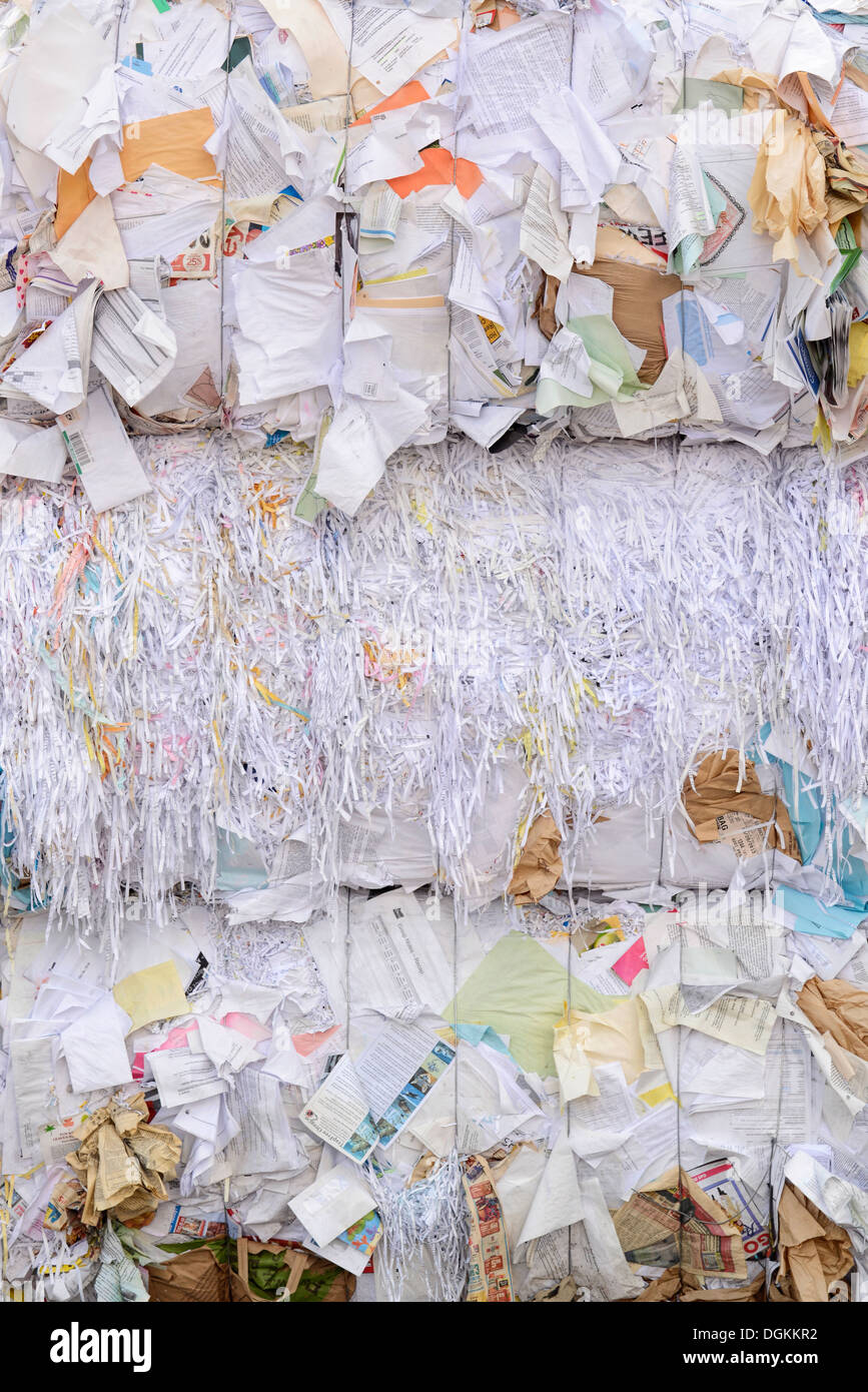 Fardo de papel reciclado en las instalaciones de recogida de Enterprise, Oregon. Foto de stock