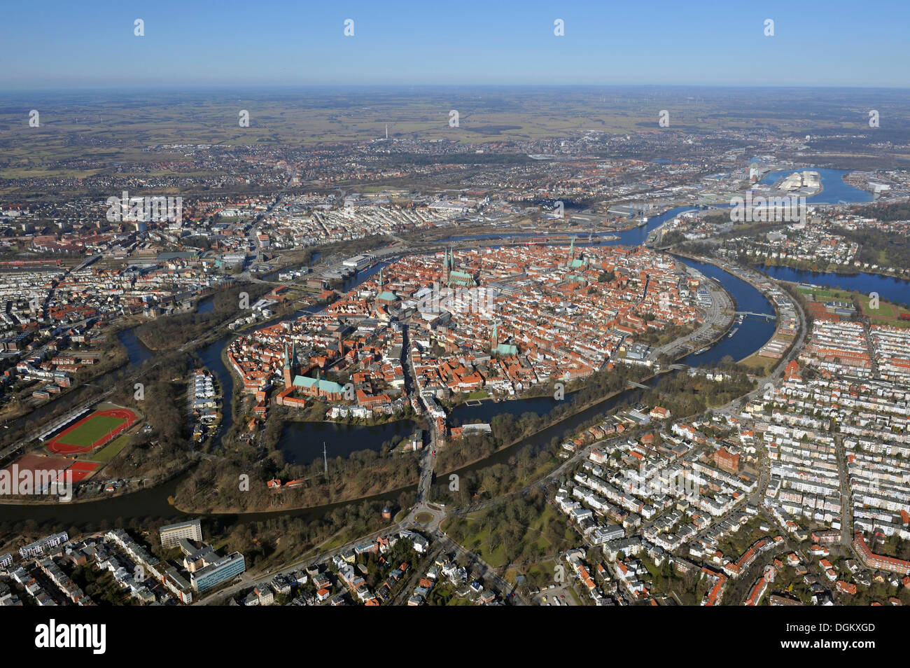 Vista aérea, Lübeck, Lübeck, Schleswig-Holstein, Alemania Foto de stock