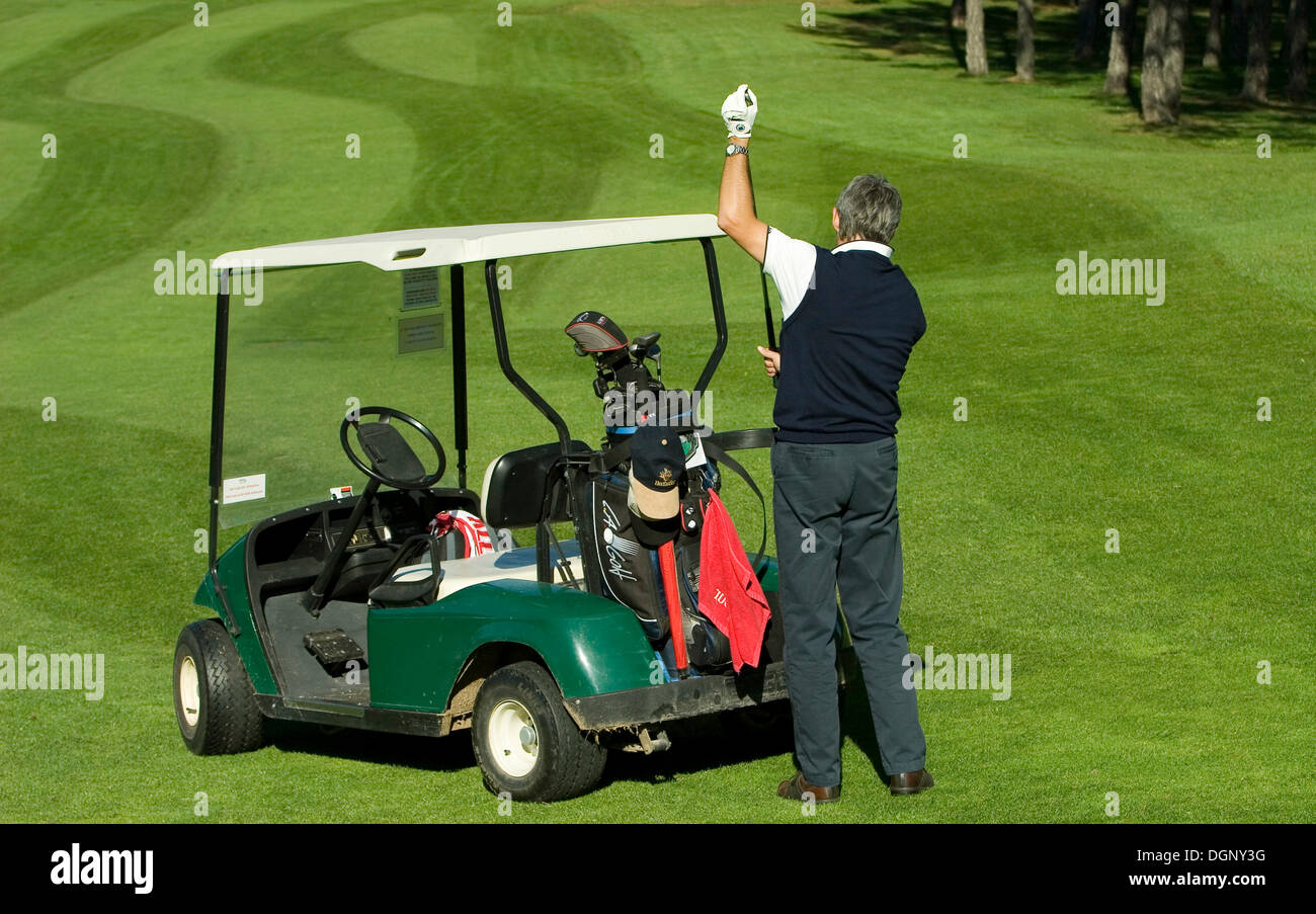 Golf, jugador de golf, campo de golf Petersberg, en la provincia de Bolzano-Bozen, Italia, Europa Foto de stock
