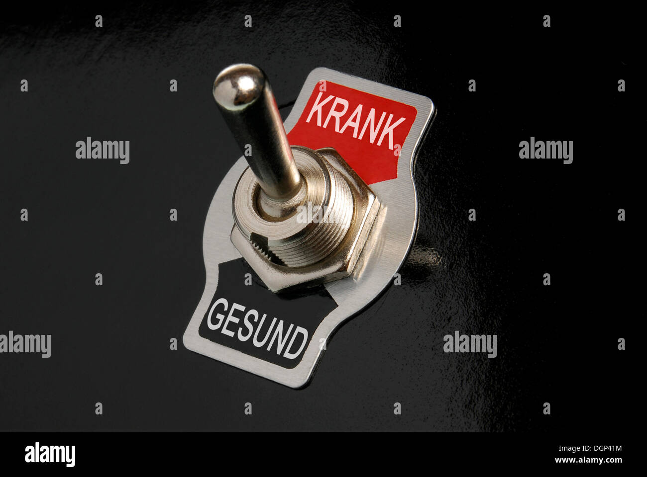 Interruptor basculante, etiquetados y Krank Gesund, Alemán para enfermos y sanos, imagen simbólica Foto de stock