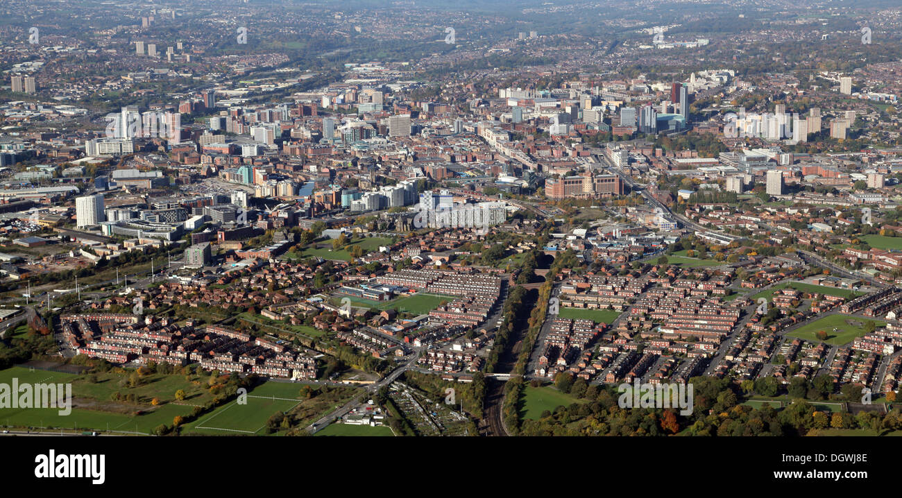 Vista aérea de la ciudad en centro de la ciudad de Leeds, West Yorkshire Foto de stock