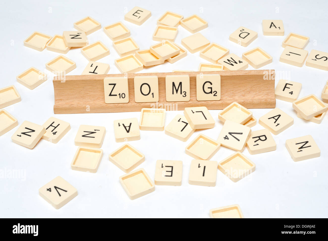 "ZOMG" escrito en el Scrabble mosaico Foto de stock