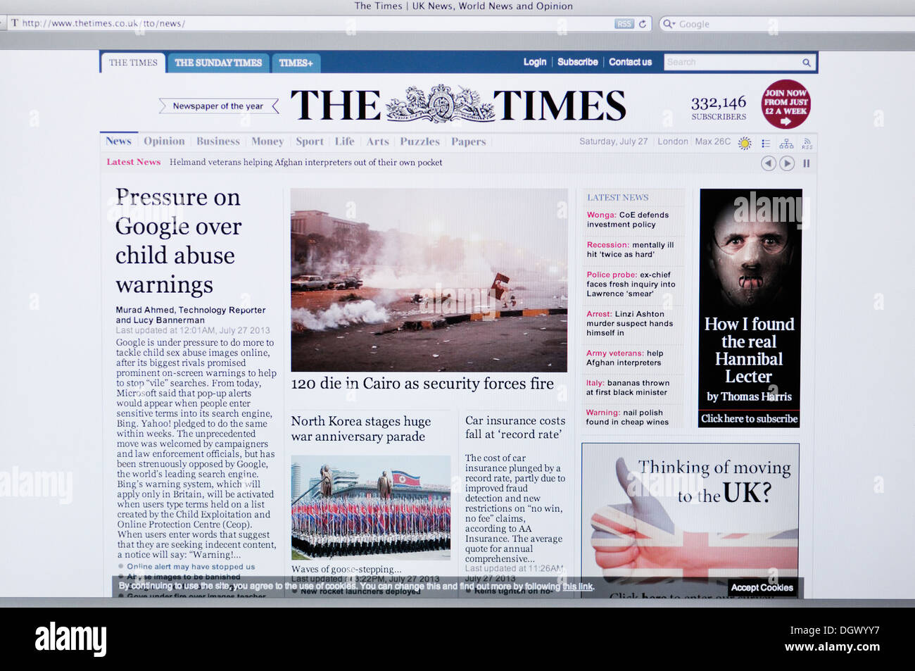 El Times online website de noticias en la pantalla de ordenador Foto de stock