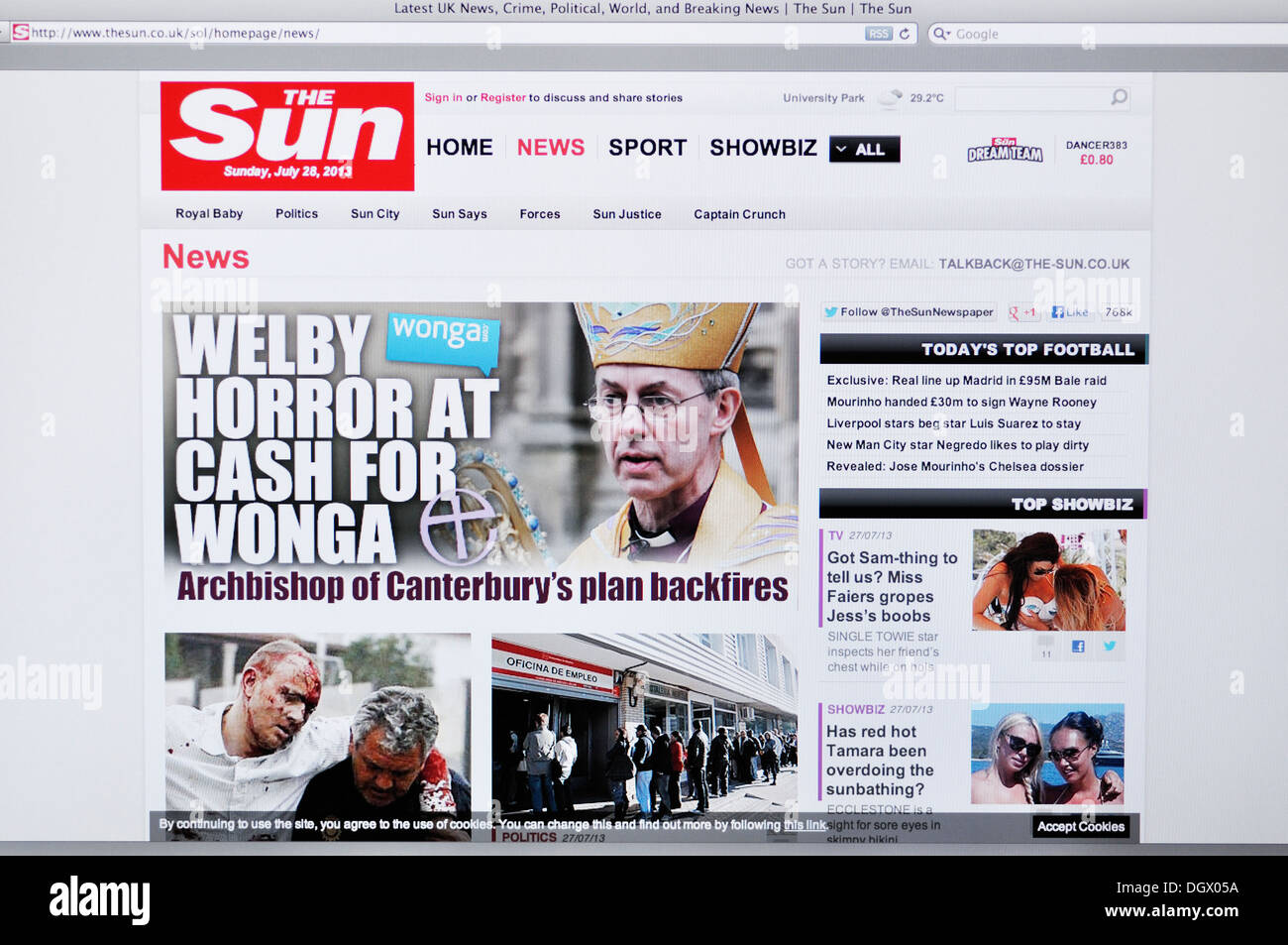 El sitio web de noticias en línea de Sun en la pantalla de ordenador Foto de stock