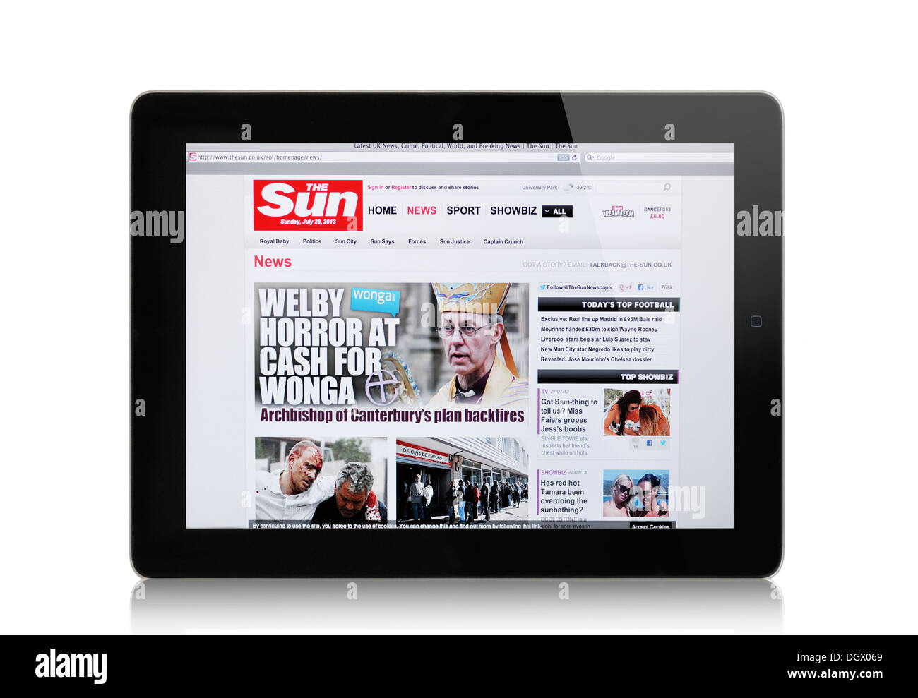 El sitio web de noticias en línea de Sun en el iPad pantalla Foto de stock