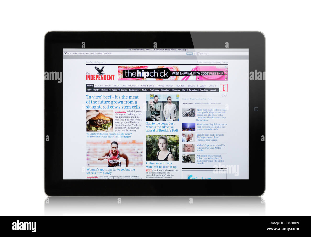El sitio web de noticias independiente en línea en pantalla iPad Foto de stock