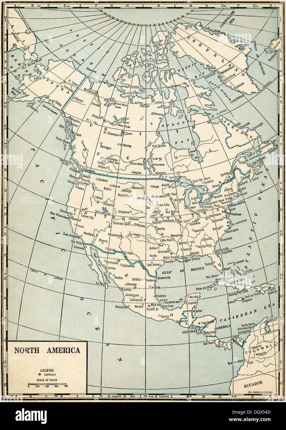 Mapa antiguo de América del Norte, 1930 Foto de stock