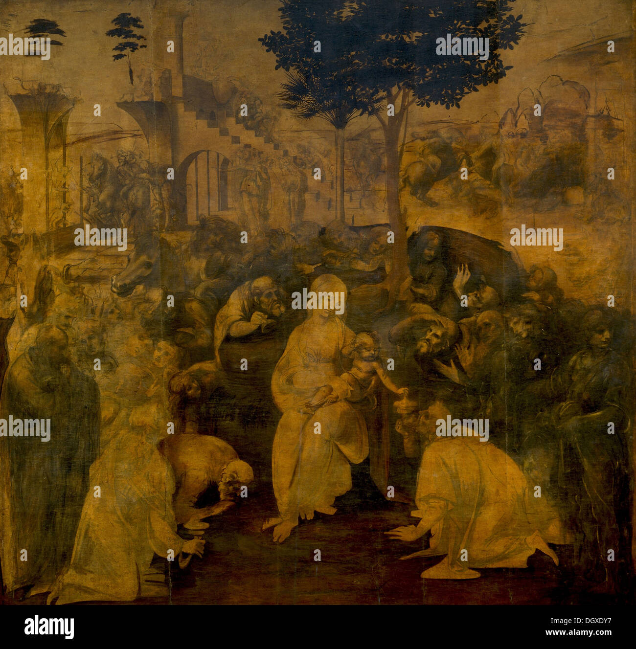 La adoración de los Reyes Magos por Leonardo da Vinci, 1481 Fotografía de stock Alamy