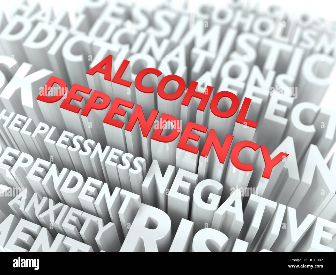La dependencia del alcohol. El Wordcloud concepto. Foto de stock
