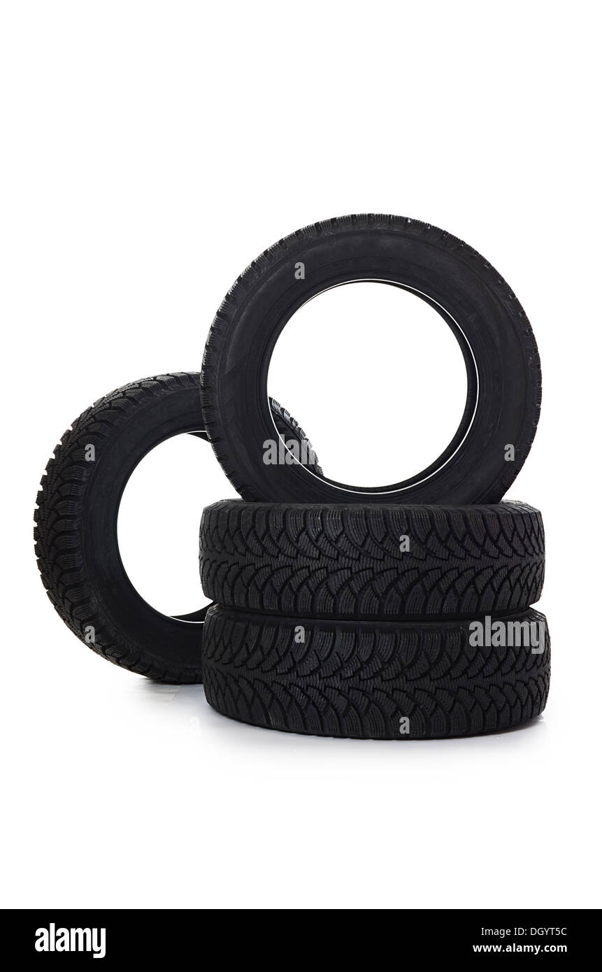 Neumático de automóvil aislado en blanco Foto de stock