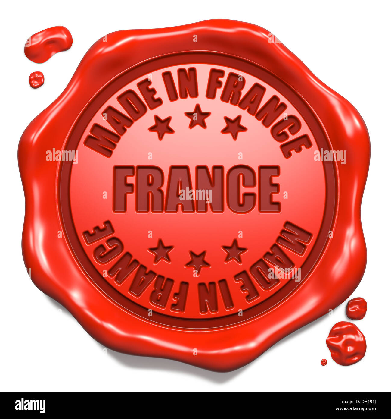 Fabricado en Francia - Sello en sello de cera roja. Foto de stock
