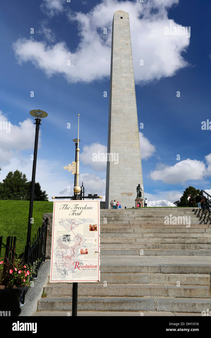 El Bunker hill Monument, el Freedom Trail, Boston, Massachusetts, EE.UU. Foto de stock