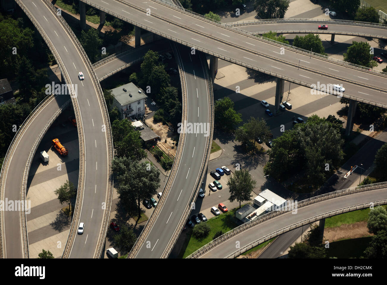 Vista aérea, carreteras de acceso al puente Suedbruecke, Koblenz, Renania-Palatinado Foto de stock