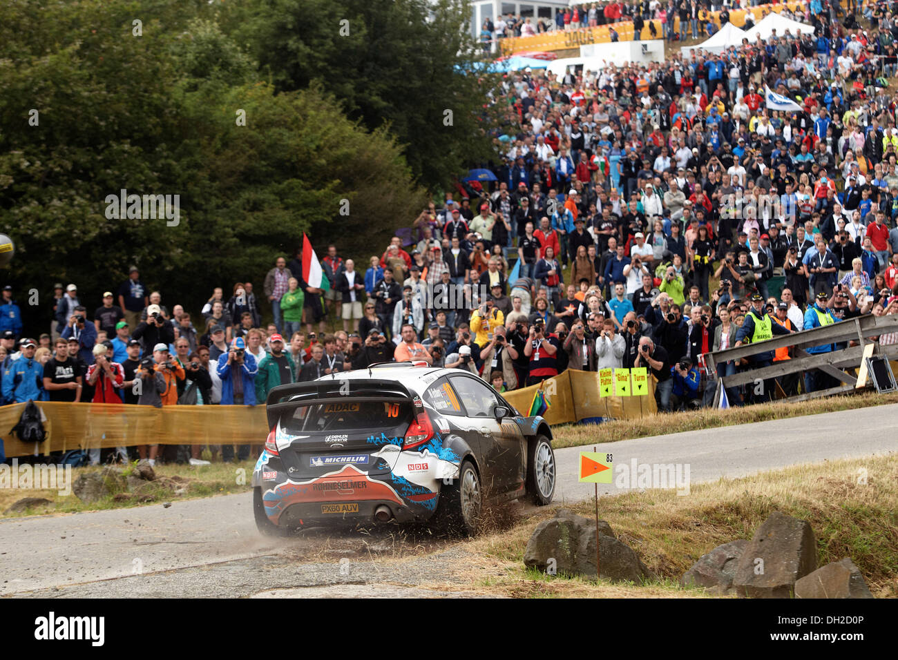 ADAC Rallye Deutschland, etapa especial, zona de entrenamiento militar de Baumholder, Mads Oestberg, NOR y su copiloto Jonas Andersson, SWE Foto de stock