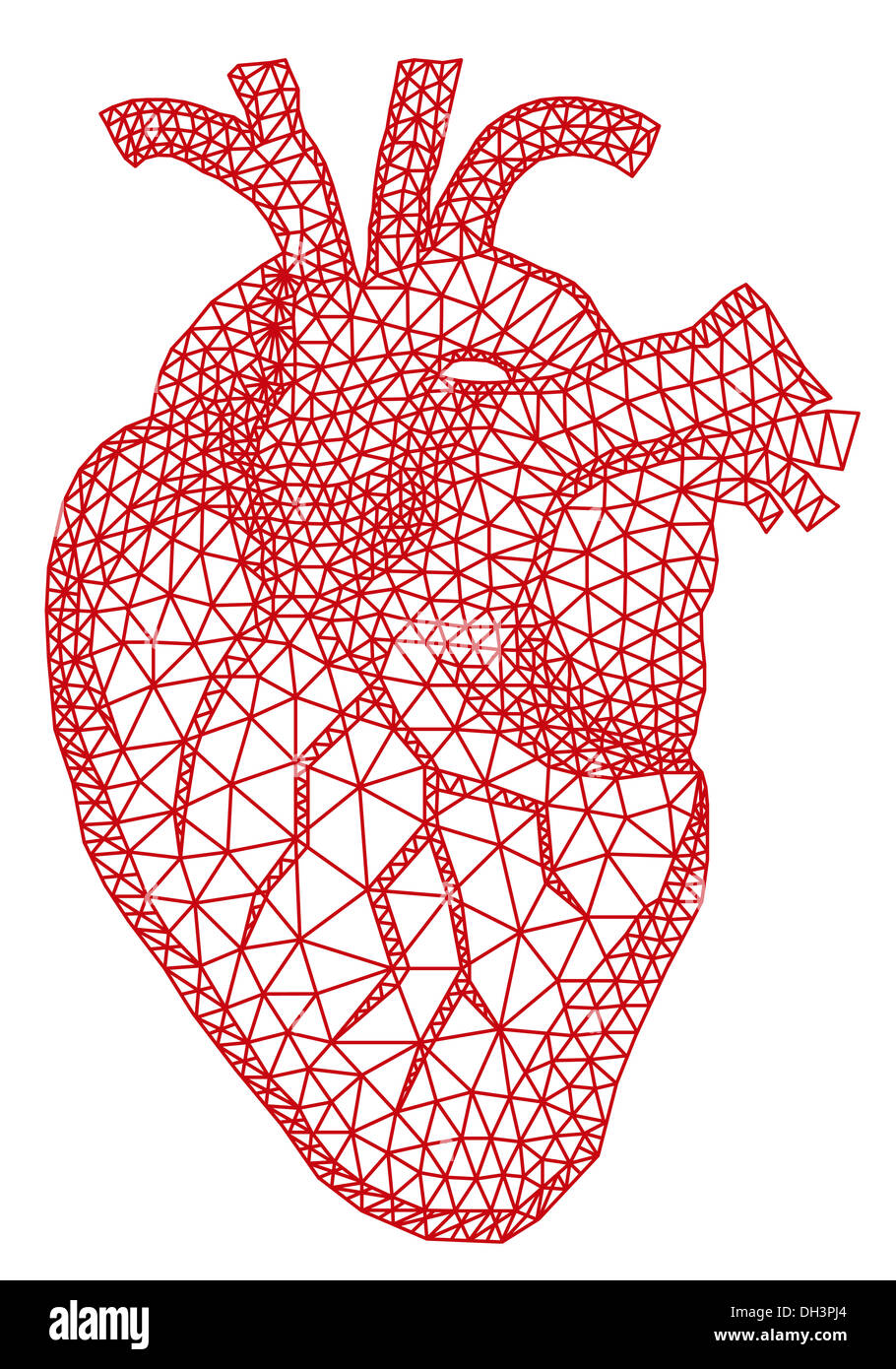 Rojo abstracto corazón humano con patrón de malla geométrica Foto de stock