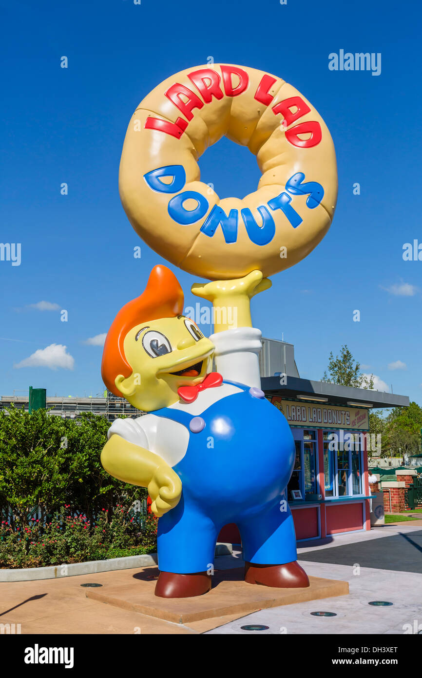 Manteca Lad Donuts stand en el área de Los Simpson en Universal Studios, Universal Orlando Resort, Orlando, Florida, EE.UU. Foto de stock