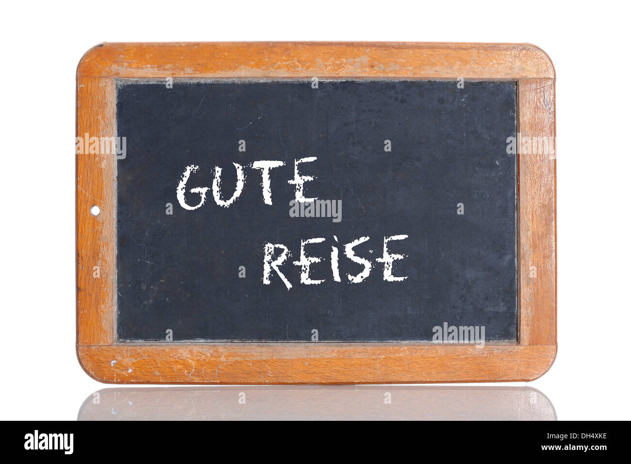 La vieja escuela pizarra con las palabras "gute Reise, Alemán para tener un agradable viaje Foto de stock