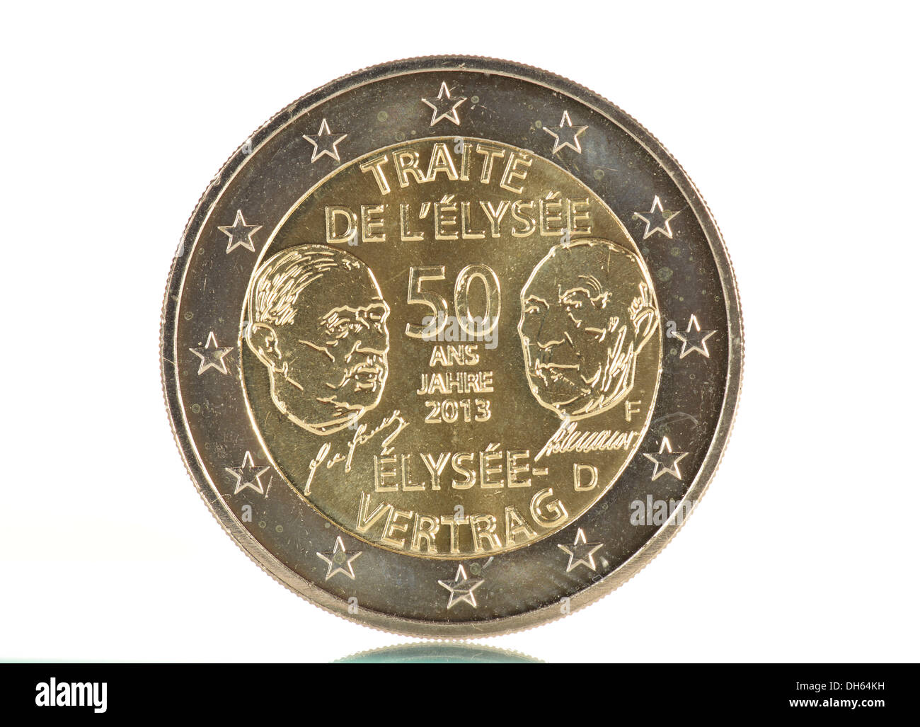 2013 moneda conmemorativa, 50 años del Tratado del Elíseo, Adenauer y De Gaulle, Stuttgart Mint F, trasero, la moneda de 2 euros Foto de stock