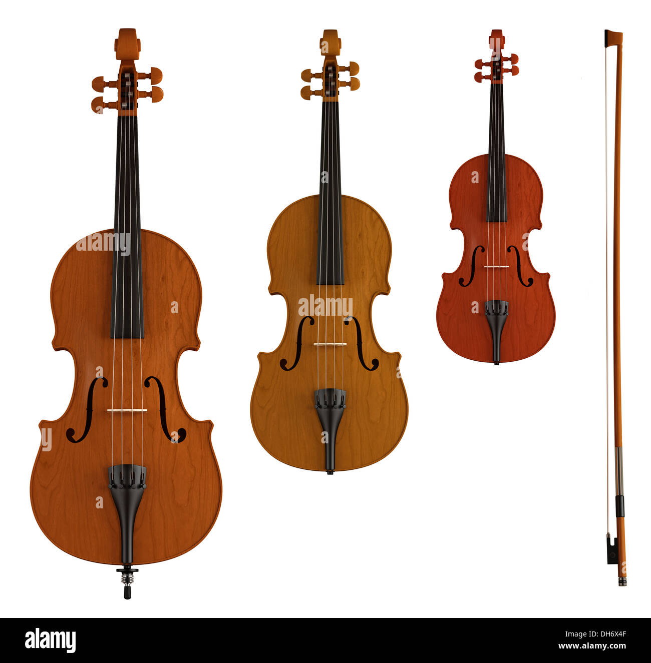 Contrabajo, viola, violín y aislado en blanco - rendering Fotografía de  stock - Alamy