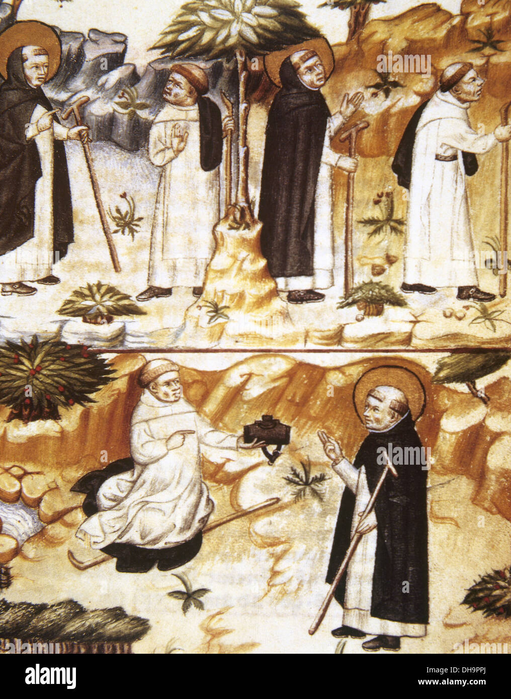 Edad media. La vida monástica. Episodios de la vida de Santo Domingo. Miniatura en 'Theologia varia de los siglos XIV y XV. Foto de stock