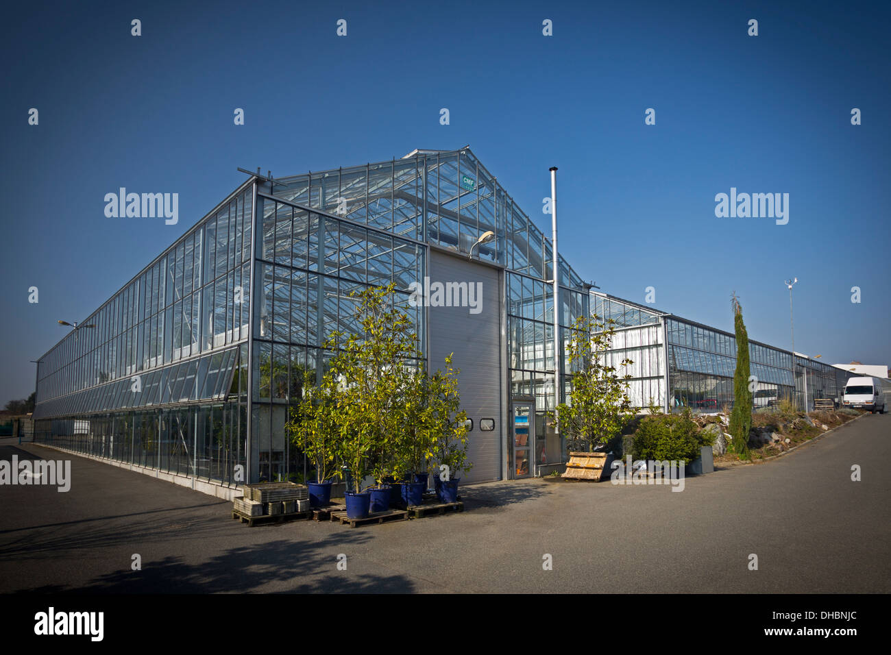 El invernadero del centro de rendimiento hortícola de Vichy (Francia). L'Orangerie du Centre de producción horticole de Vichy (Francia). Foto de stock