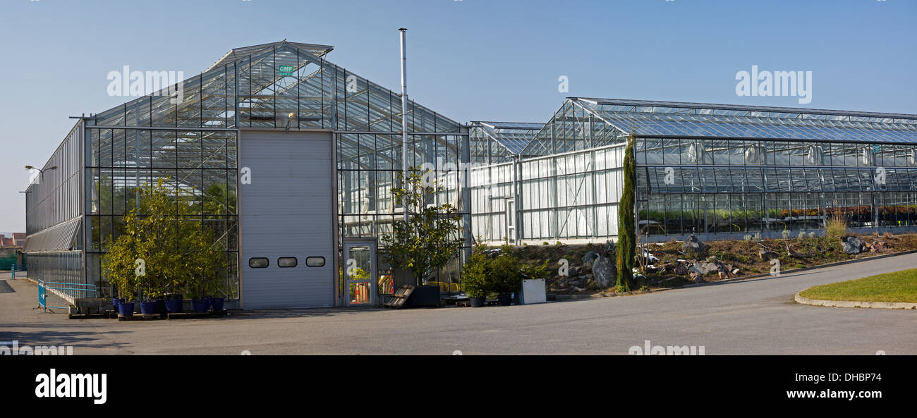 El invernadero del centro de rendimiento hortícola de Vichy (Francia). L'Orangerie du Centre de producción horticole de Vichy (Francia). Foto de stock