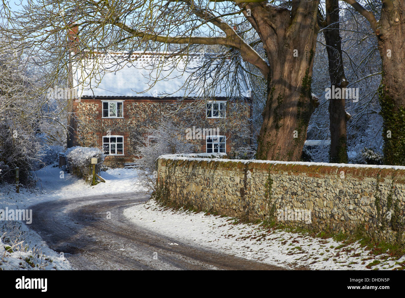 Una escena de invierno de Surlingham, Norfolk, Inglaterra, Reino Unido, Europa Foto de stock