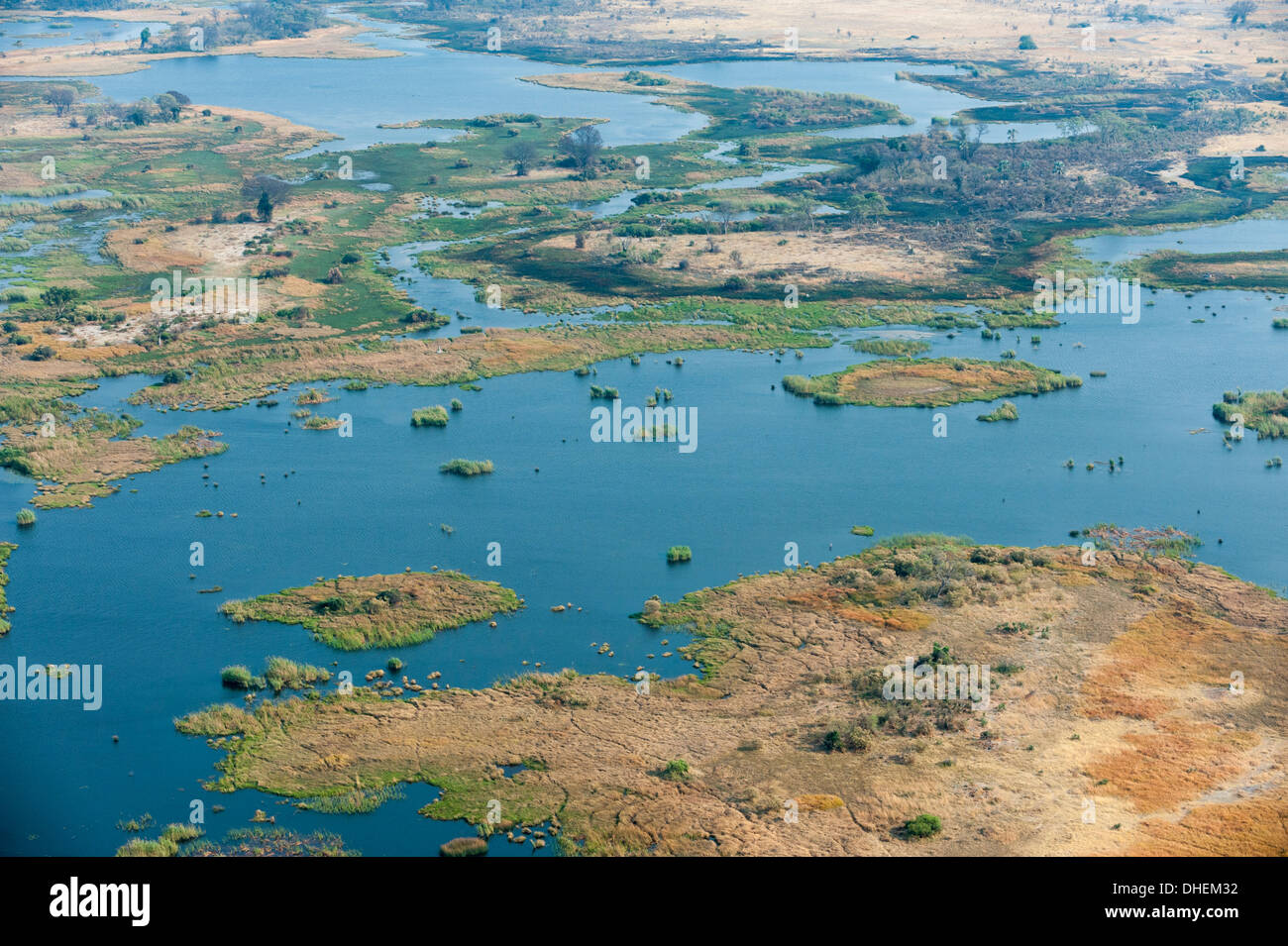 Vista aérea del delta del Okavango, Botswana, África Foto de stock
