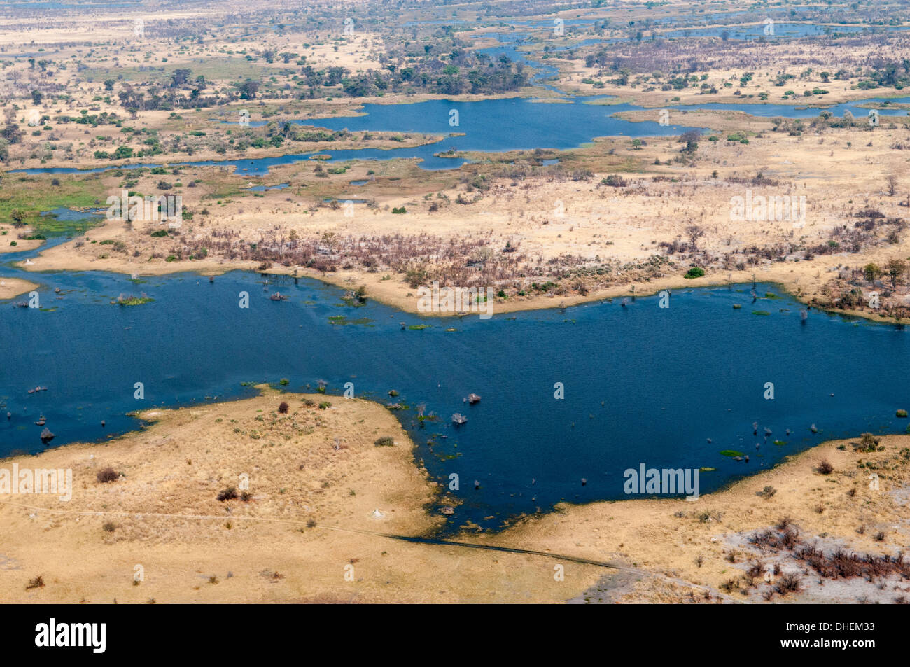 Vista aérea del delta del Okavango, Botswana, África Foto de stock