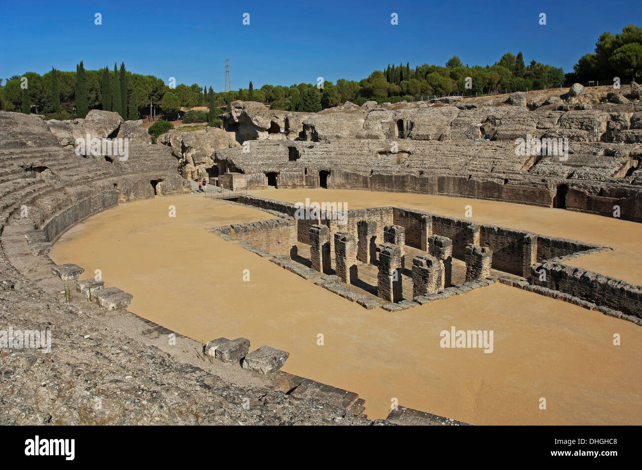 El anfiteatro, las ruinas romanas de Itálica - 2ª siglo, Santiponce, Sevilla-provincia, región de Andalucía, España, Europa Foto de stock