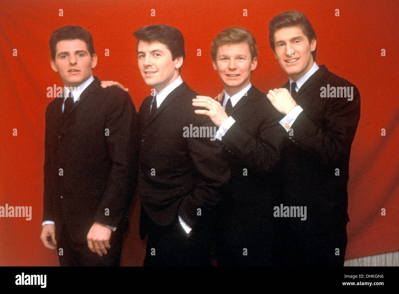 Los buscadores grupo pop británico en 1963. Desde la izquierda: Tony Jackson, Mike Pender, John McNally, Chris Curtis Foto de stock