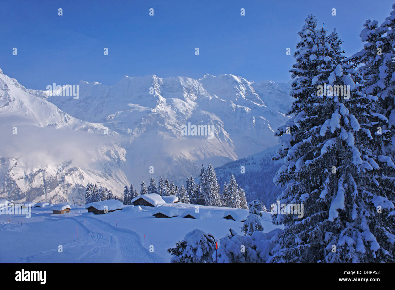 Alp Donneren, Gimmelwald-Mürren, Invierno, Berner Alpen, Schweiz Foto de stock