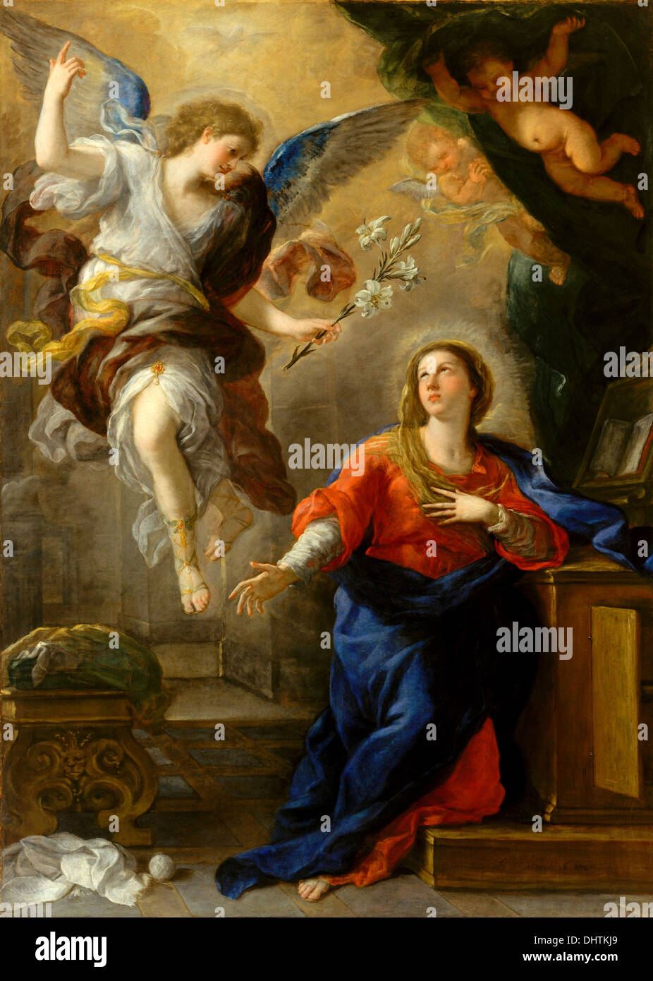 La Anunciación - por Luca Giordano, 1672 Foto de stock