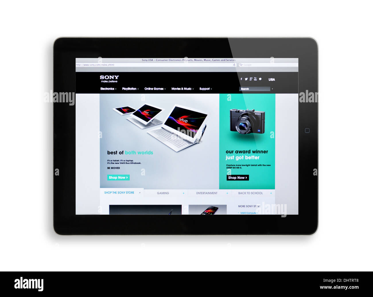 Sitio web de Sony Tablet portátil de pantalla iPad Foto de stock