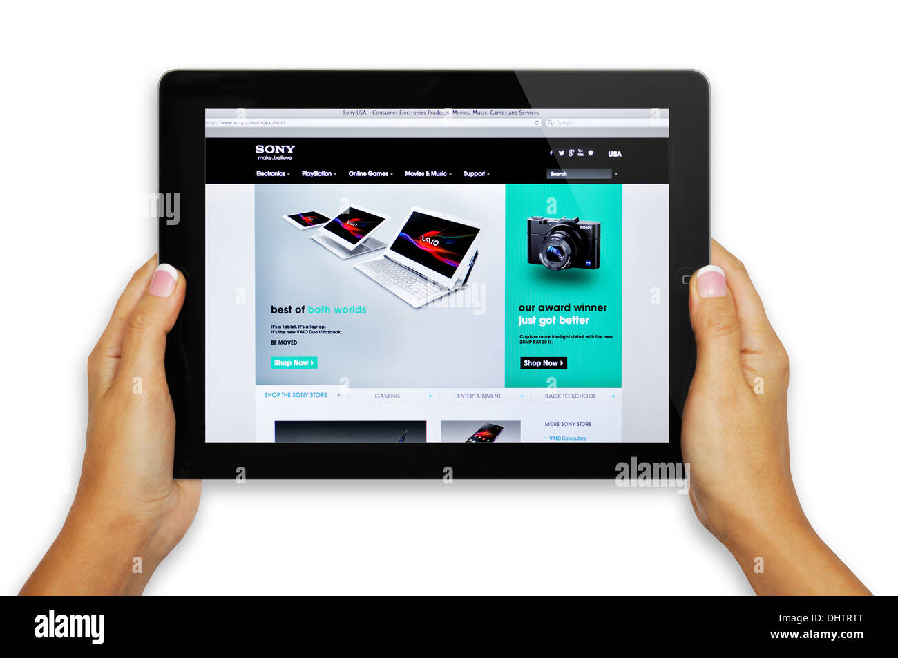 Sitio web de Sony Tablet portátil de pantalla iPad Foto de stock