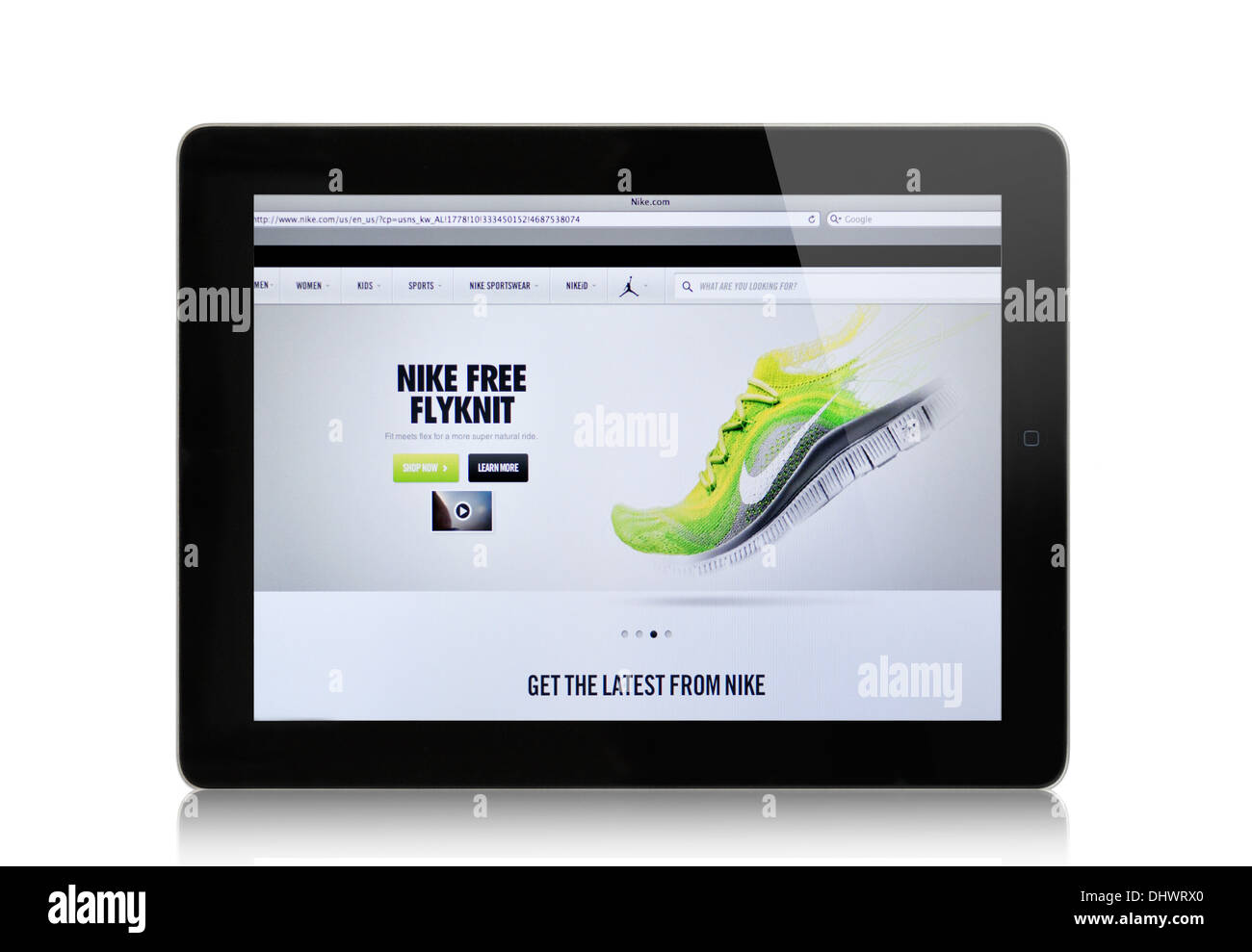Calzado deportivo Nike sitio web sobre iPad pantalla Foto de stock
