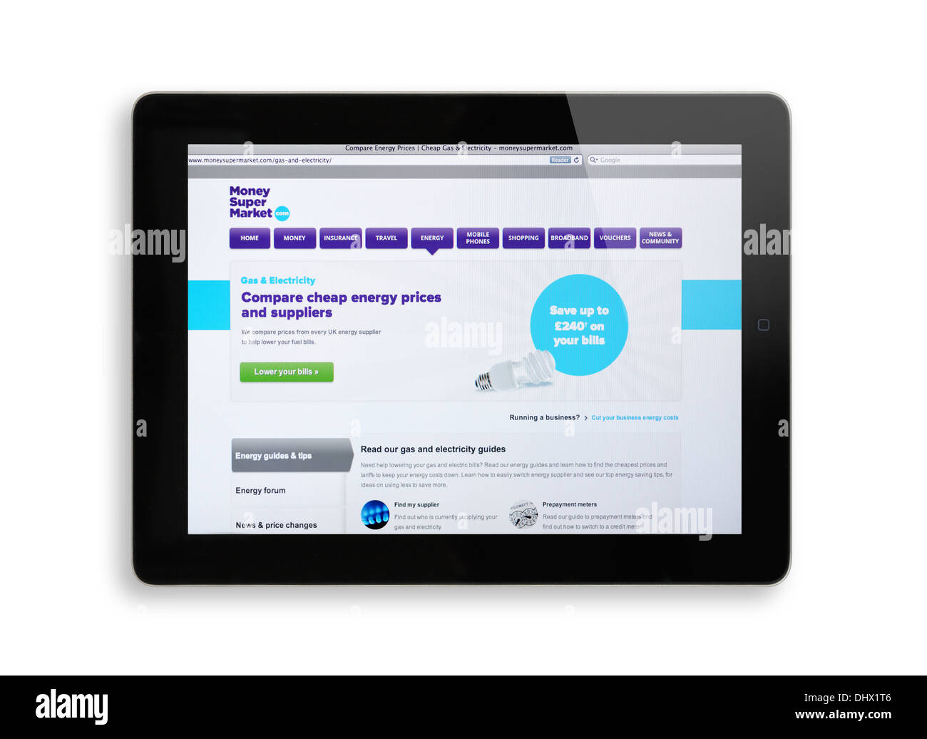 Sitio web sobre iPad pantalla MoneySuperMarket Foto de stock